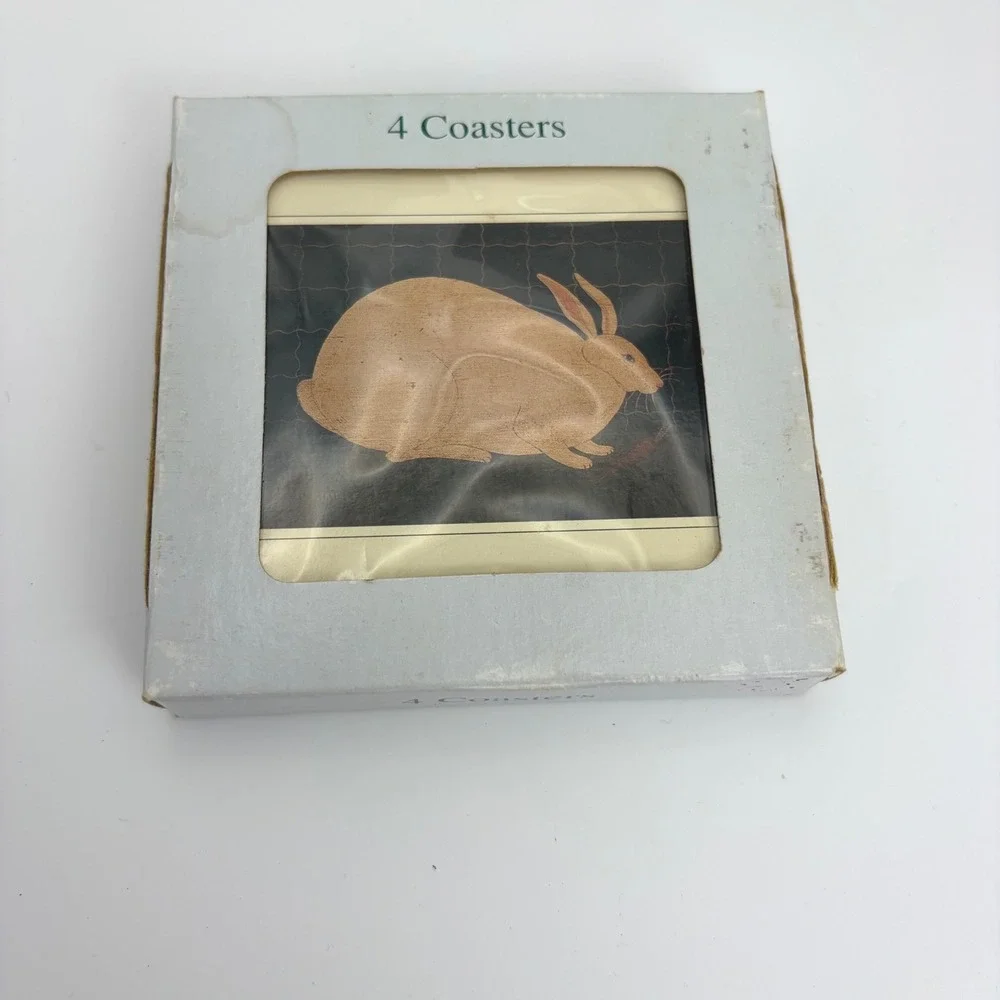 Warren Kimble Otagiri American Folk Art Rabbit Coasters Set of 4 Vintage